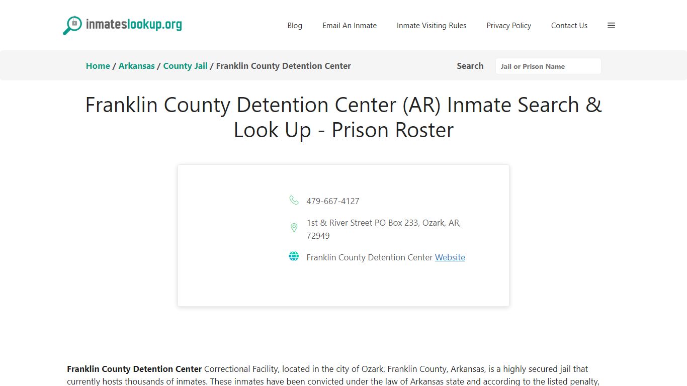 Franklin County Detention Center (AR) Inmate Search & Look Up - Prison ...